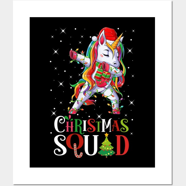 Christmas Squad Rainbow Dabbing Unicorn Funny Xmas Lights Wall Art by springins